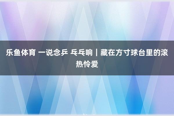乐鱼体育 一说念乒 乓乓响｜藏在方寸球台里的滚热怜爱